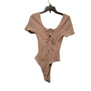 So Goods For Life Junior Girls Beige Lace Up Front One Piece Bodysuit Size M